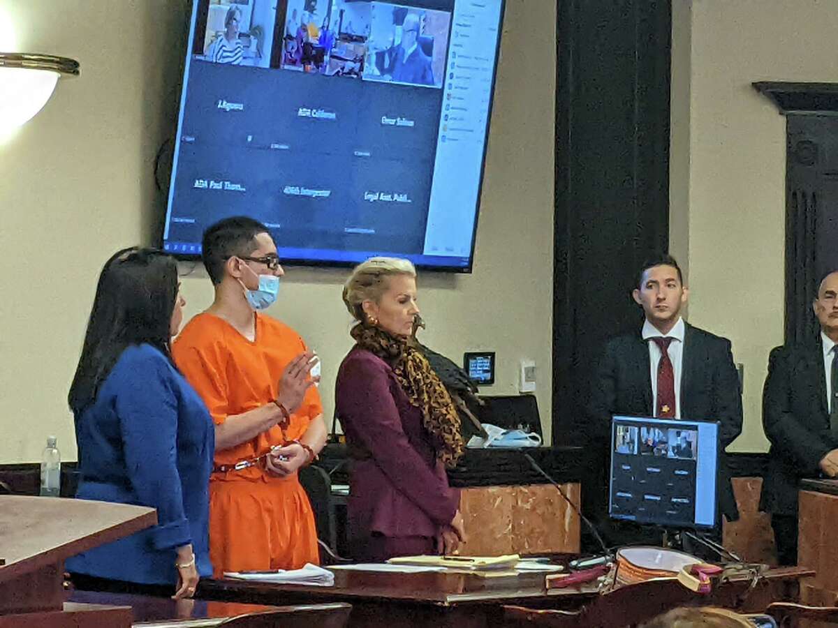 Samuel Enrique Lopez, 22, is pictured inside the 406th district court on May 10, 2022. Lopez pled guilty to capital murder of multiple persons and capital murder of a person younger than 10 years old after he killed a mother and three of her kids, including an infant, on April 13, 2020.