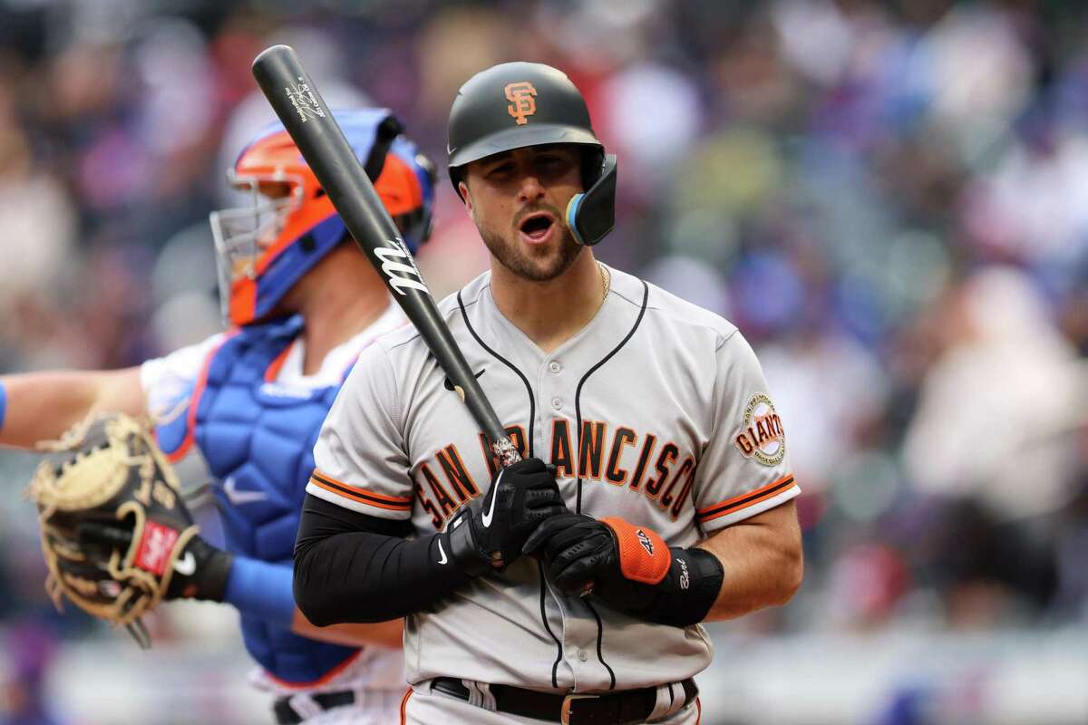 NEW YORK, NEW YORK - APRIL 19: Joey Bart #21 of the San Francisco Giants reacts after striking out during the fourth inning of the game against the New York Mets at Citi Field on April 19, 2022 in New York City. (Photo by Dustin Satloff/Getty Images)