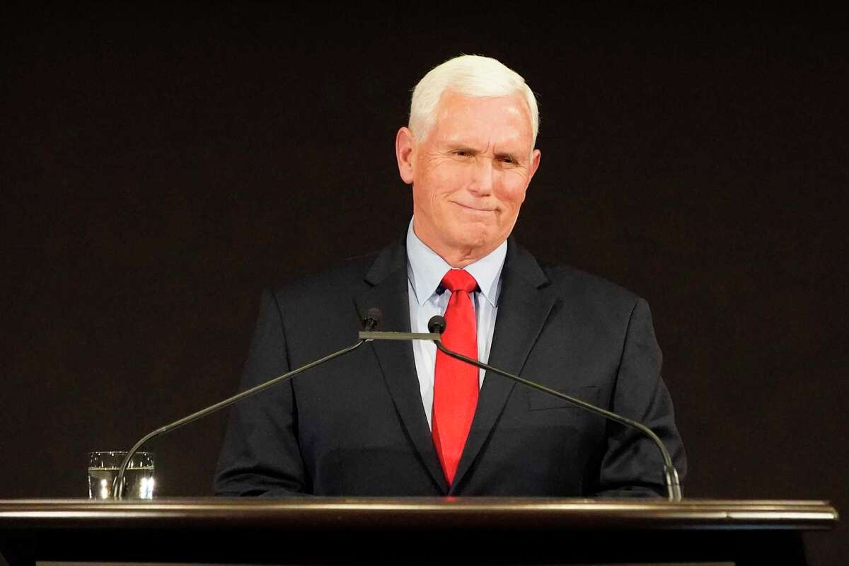 Former Vice President Mike Pence speaks to an audience about U.S. energy policy and a path to increasing energy security at the Baker Institute for Public Policy on the campus of Rice University on Tuesday, May 10, 2022 in Houston.