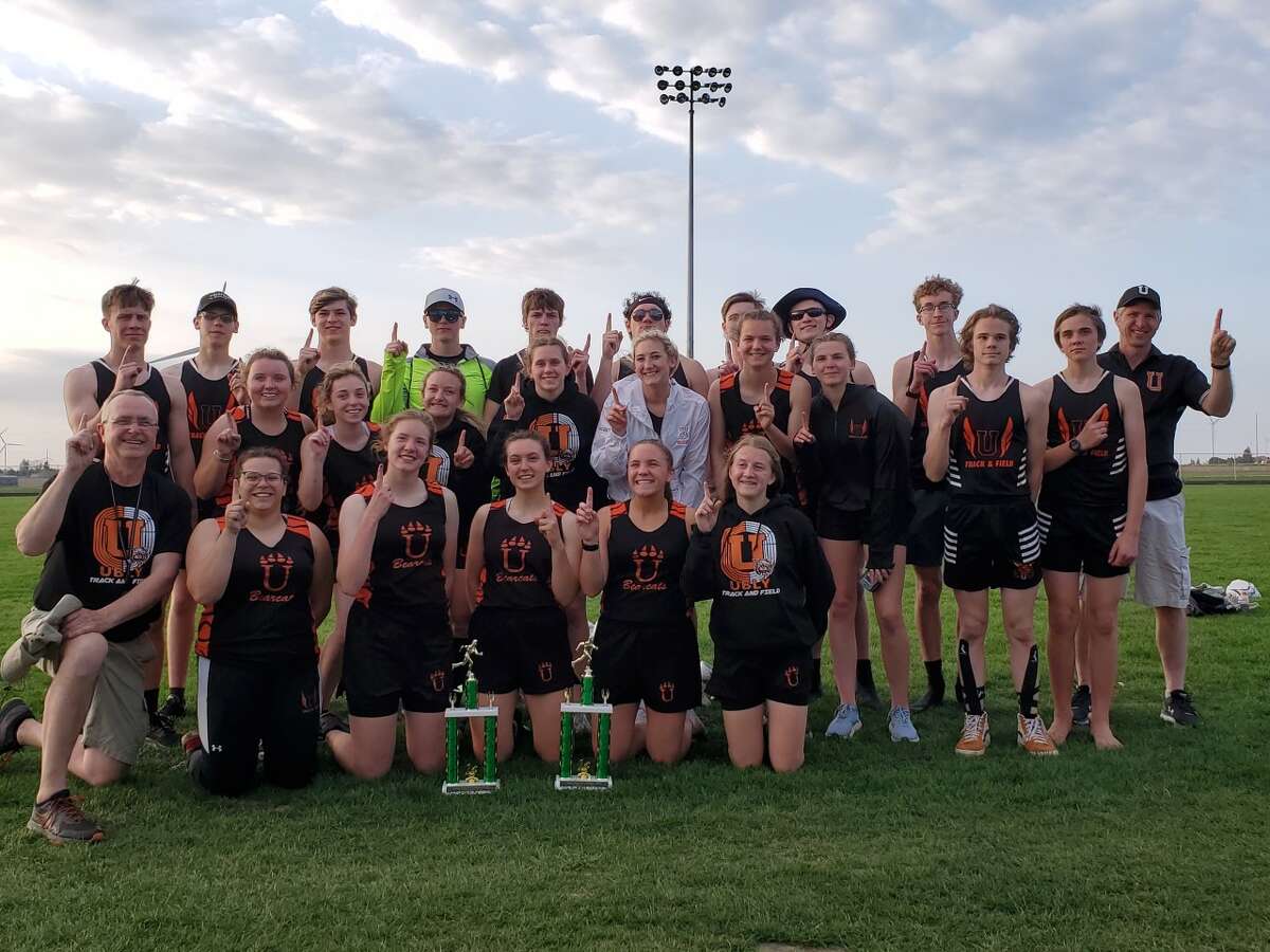 The Ubly boys and girls track teams pose for a photo after winning the Laker track invite.