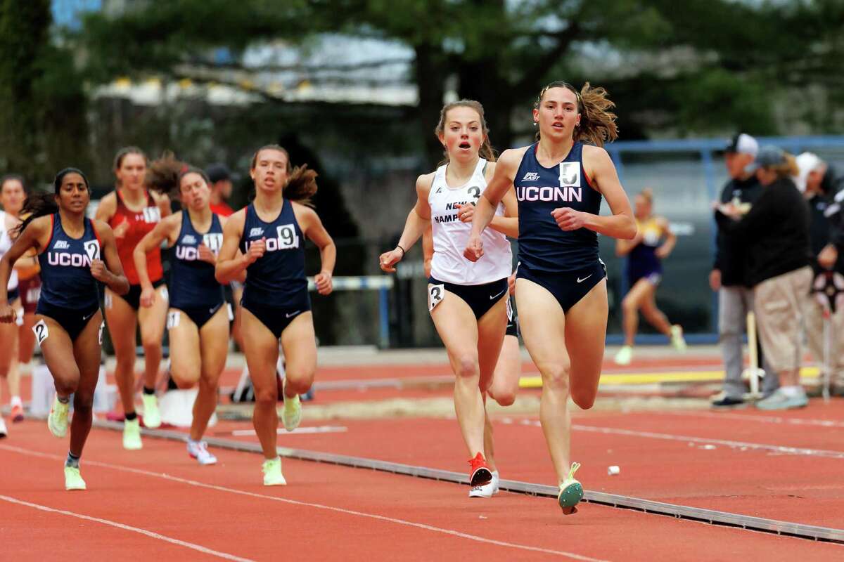 Mia Nahom broke the school record in the women's 5000-meters with a time of 16 minutes 35 seconds at the Virginia Challenge in April. She concludes her collegiate track and field career this spring, starting with this weekend's Big East Outdoor Championships in Storrs.