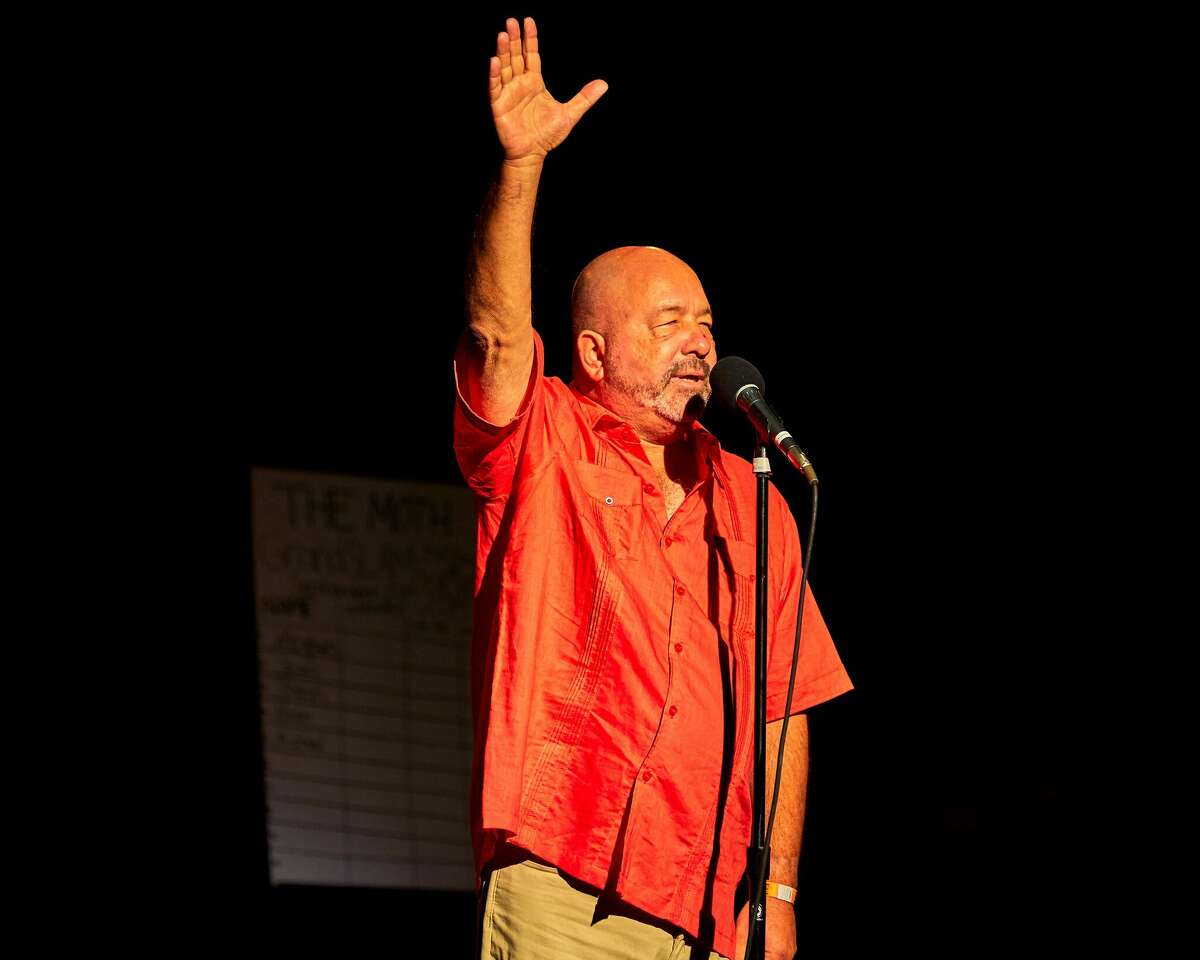 Michael Corso of Albany at a 2019 story slam program in Brooklyn, sponsored by The Moth storytelling organization. Based in part on that performance, which Corso won, he was selected to tell his story, about being blind but participating in a stock-car race, at a main-stage program of The Moth on May 13, 2022, at Troy Savings Bank Music Hall. 