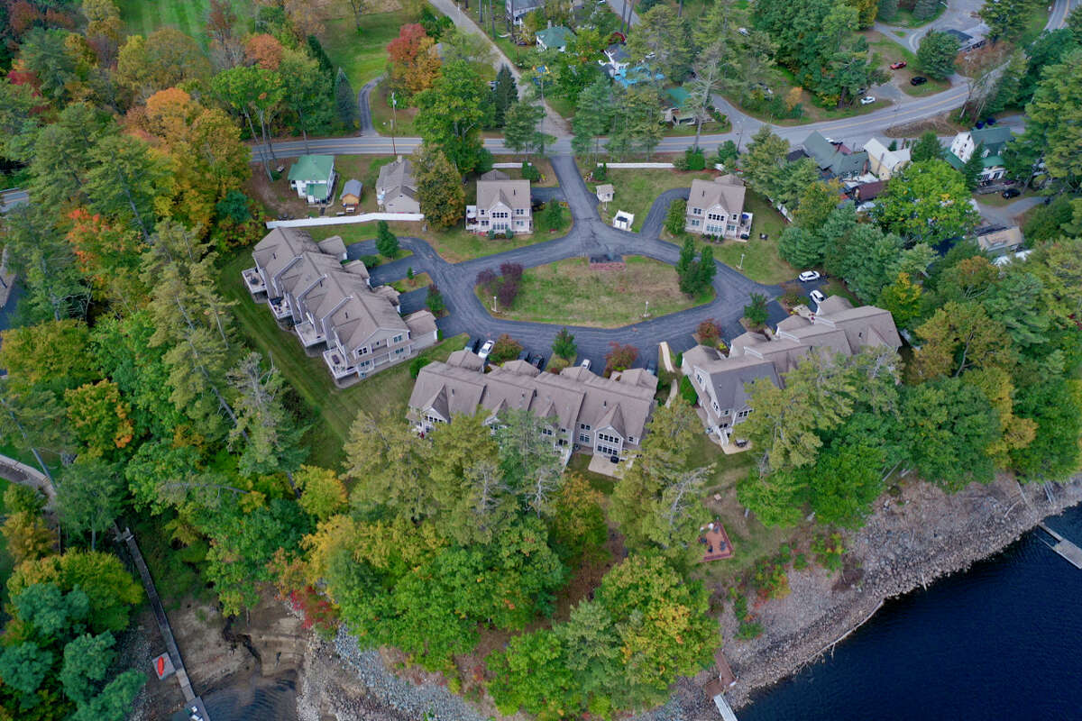An aerial view of a condo for sale in Northville along the Great Sacandaga Lake. 231 County Highway 152 #43 is listed by Lana Ruggiero for $625,000.
