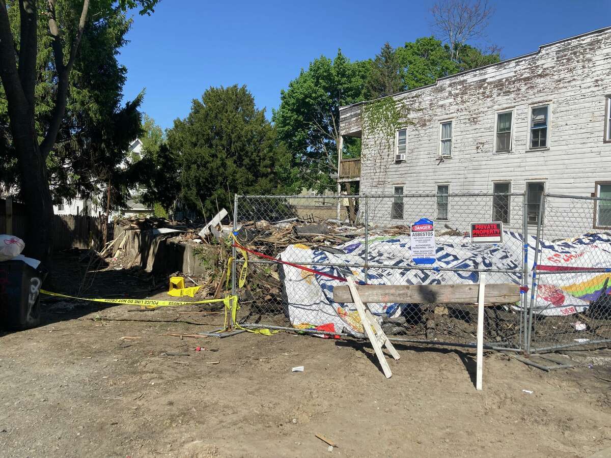 The demolished site of a fire where UAlbany rugby players previously lived.