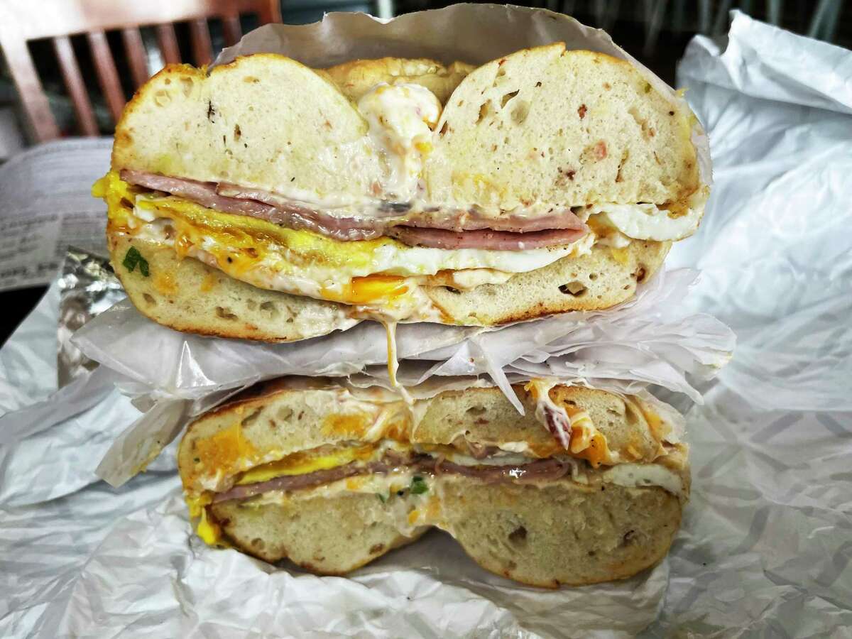 The Country Ham Hangover Cure bagel at BOSS Bagel and Coffee in San Antonio