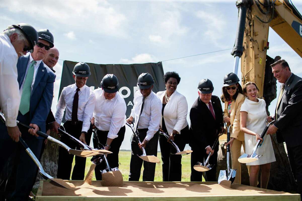 Houston area leadership and Axiom Space leadership hold a groundbreaking ceremony for Axiom Space new headquarters at the Houston Spaceport, Wednesday, May 11, 2022, in Houston.