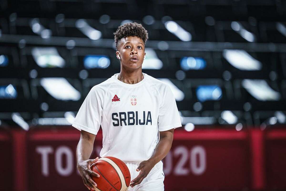 Connecticut Sun guard Yvonne Anderson as a member of the Serbia Women's National Team at the 2020 Olympics.