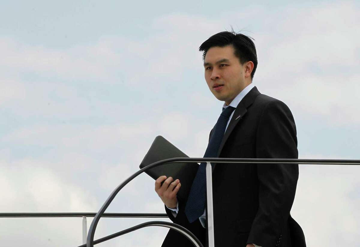 Lanhee Chen, then Mitt Romney's policy director, deplanes in Gdansk, Poland, July 30, 2012.