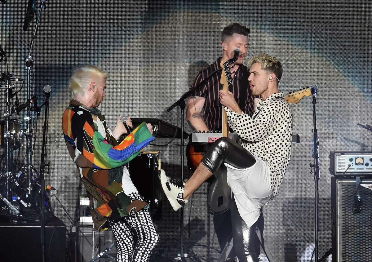 Nicholas Petricca (L) and Kevin Ray of WALK THE MOON perform onstage during iHeartRadio ALTer Ego 2018 at The Forum on January 19, 2018 in Inglewood, Ca.