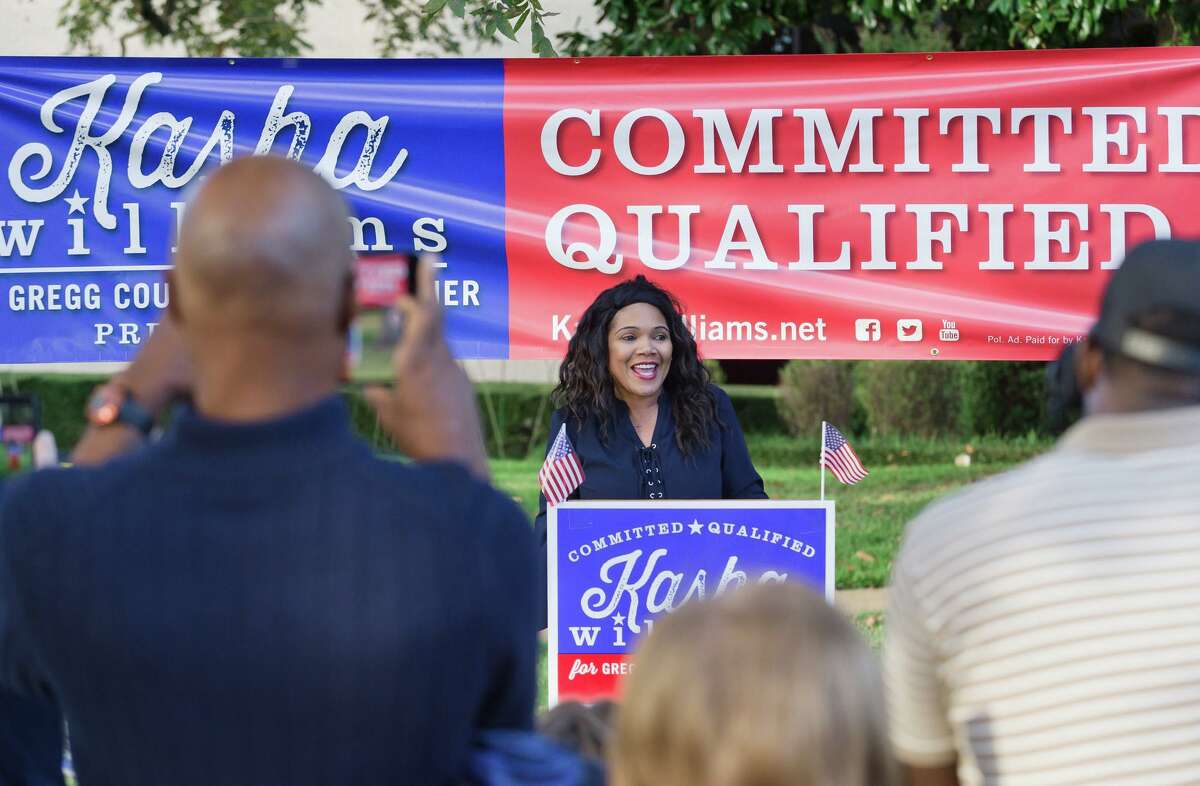 Kasha Williams announces her bid for the position of Gregg County Commissioner Pct. 4 Monday, October 23, 2017, at the Gregg County Courthouse.