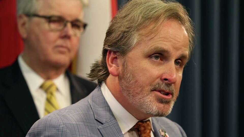 Texas State Sen. Bryan Hughes, (R-Mineola), addresses the media during a press conference at the State Capitol, July 21, 2021. Joining him was Lt. Gov. Dan Patrick.