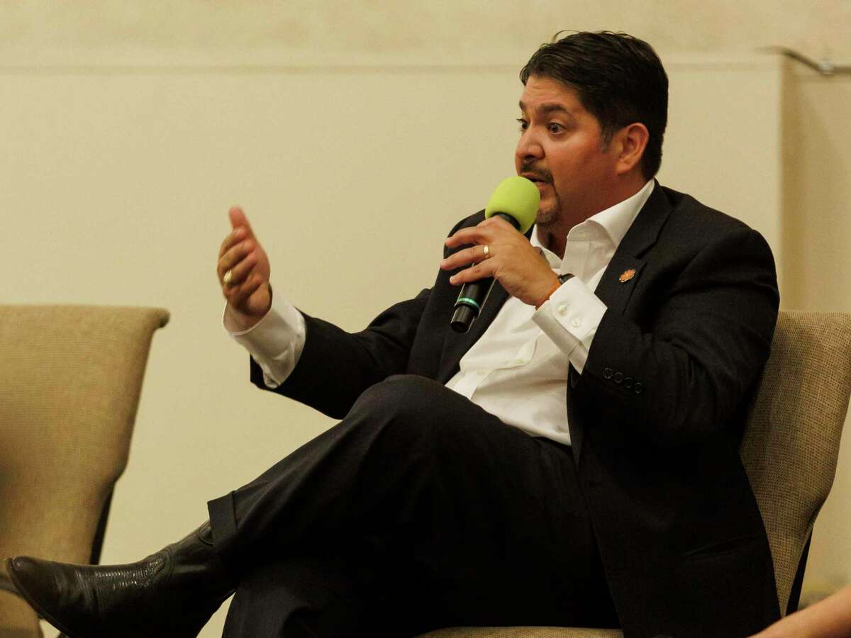 A consultant says that as an in-house candidate, interim CPS Energy CEO Rudy Garza, seen here last month, likely would have an advantage in the search for a permanent leader. Pay could be an issue for outside prospects, he adds.