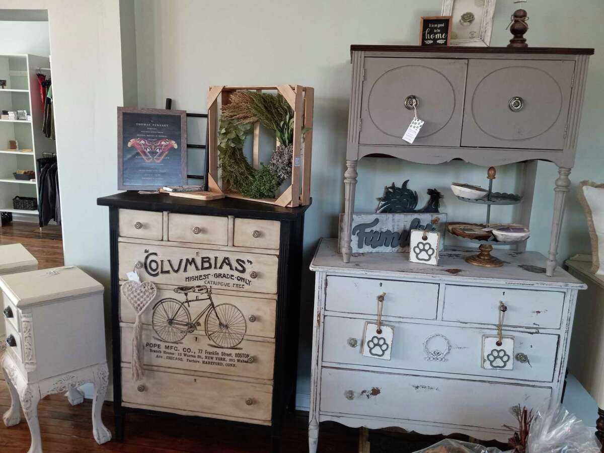 Live at Home, a home decor, gift and furnishing store, recently opened on southern Main Street in Winsted. Repurposed dressers, created locally, are displayed.