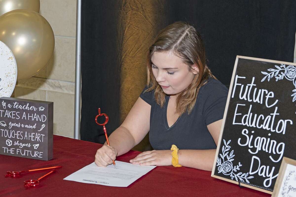 CFISD students in the Ready, Set, Teach! program participated in the district's first-ever Future Educators Signing Day, held April 27 at the Berry Center. Participants concluded the night by signing letters of intent that will guarantee each an interview for employment with the district.