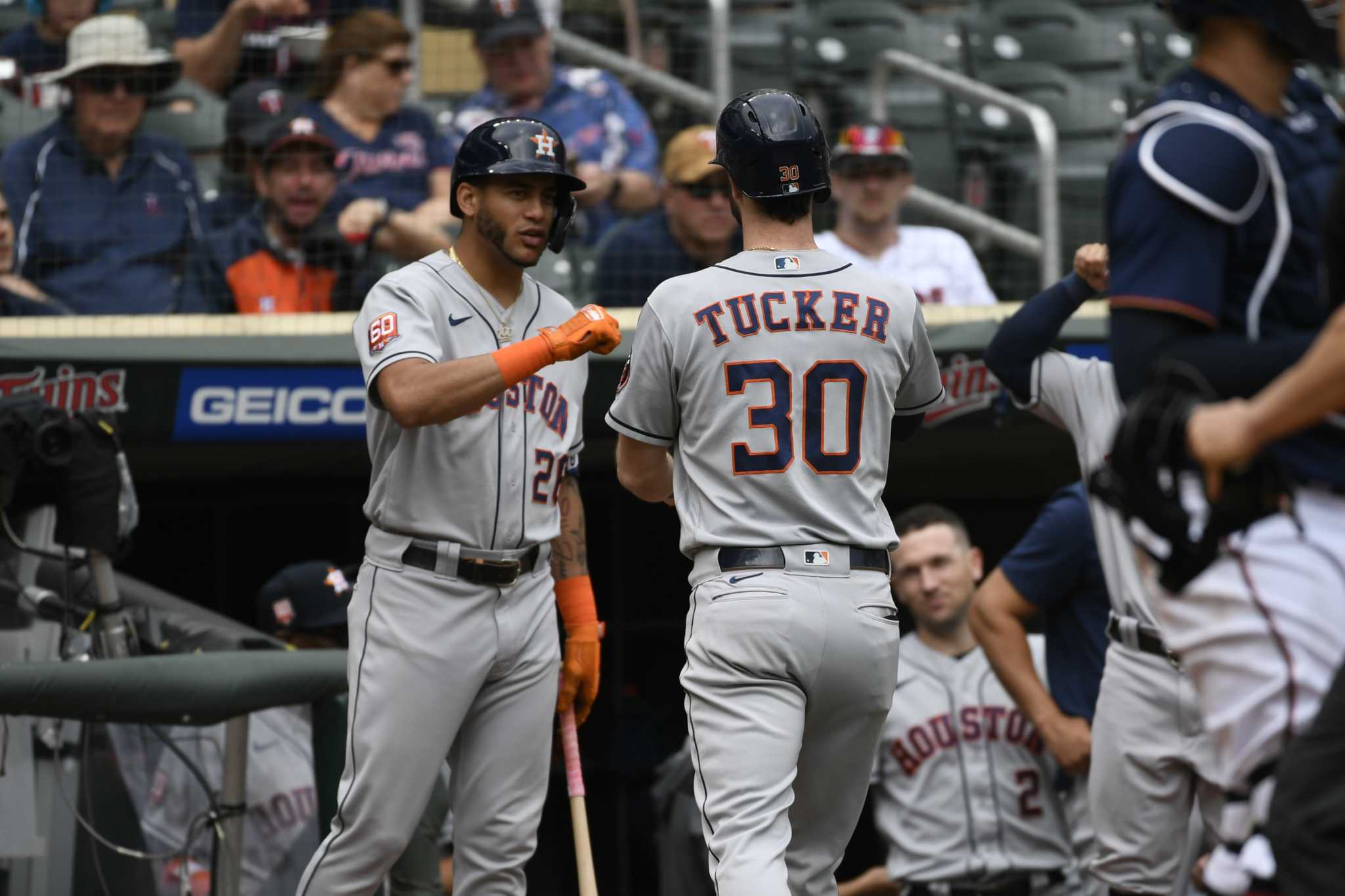 Houston Astros pitcher Bryan Abreu throws against the Minnesota Twins  during the fourth inning of a baseball game that was suspended after three  innings Wednesday due to severe weather, Thursday, May 12