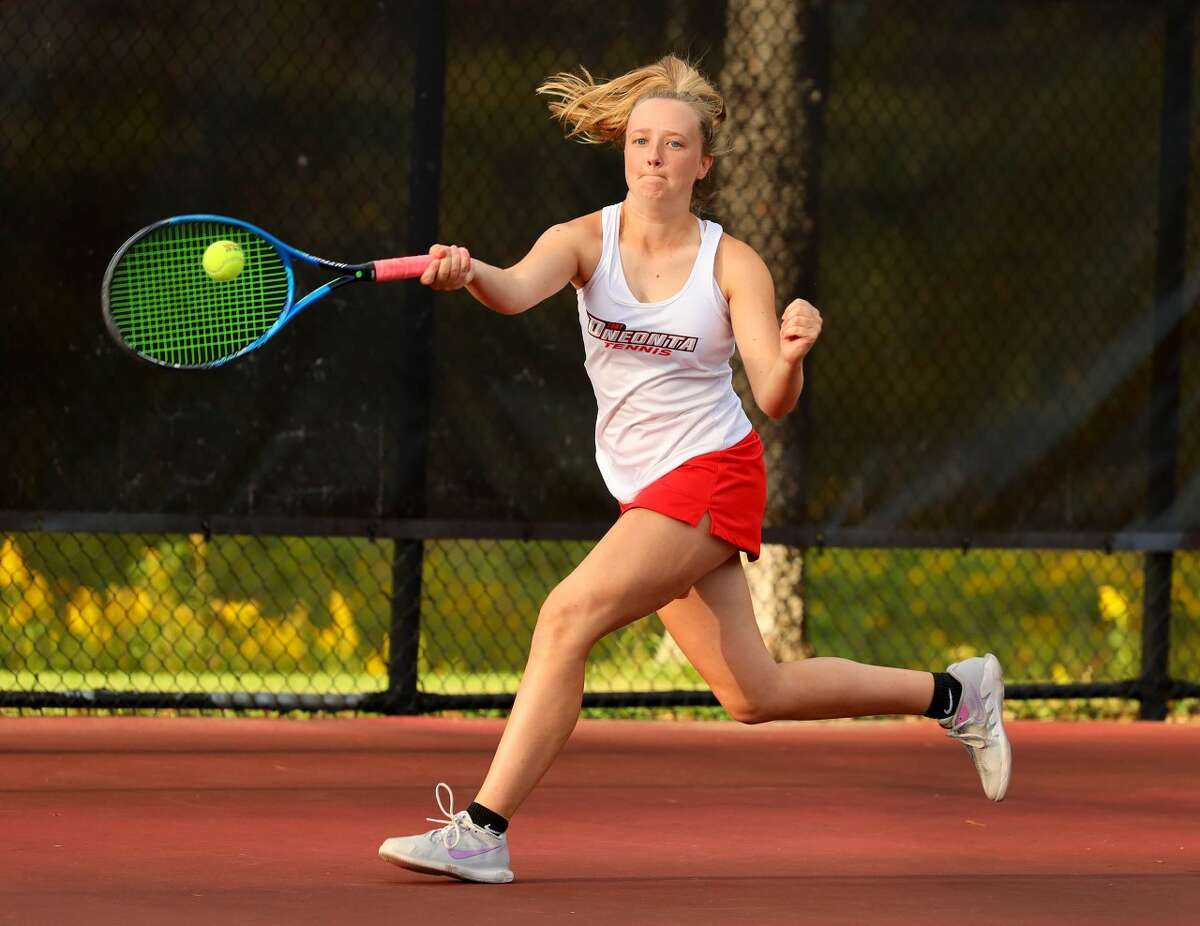 Senior Olivia Fraser, from Queensbury, plays for the SUNY Oneonta women’s tennis team. 
