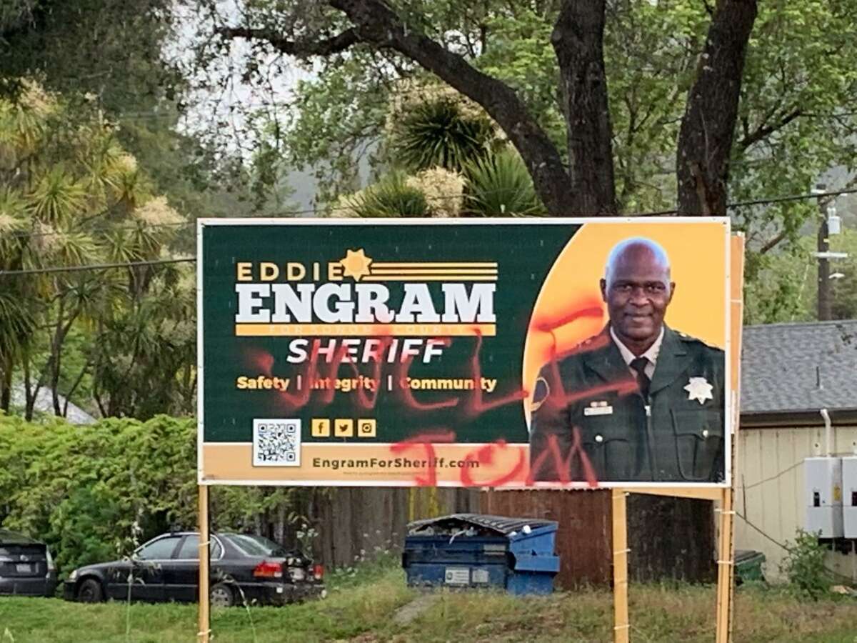 Eddie Engram's campaign sign was vandalized Saturday in Monte Rio, with the words "Uncle Tom" spray-painted on both sides, prompting a hate crime investigation by the Sonoma County Sheriff's Office. Engram, who is Black, is a candidate for Sonoma County sheriff.