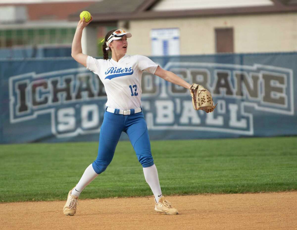 Ichabod Crane shortstop Emma Scheitinger throws the ball to first in a game this season. Scheitinger was a force at the plate and in leadership for the Riders in their undefeated, state title-winning season and was named Athlete of the Year.