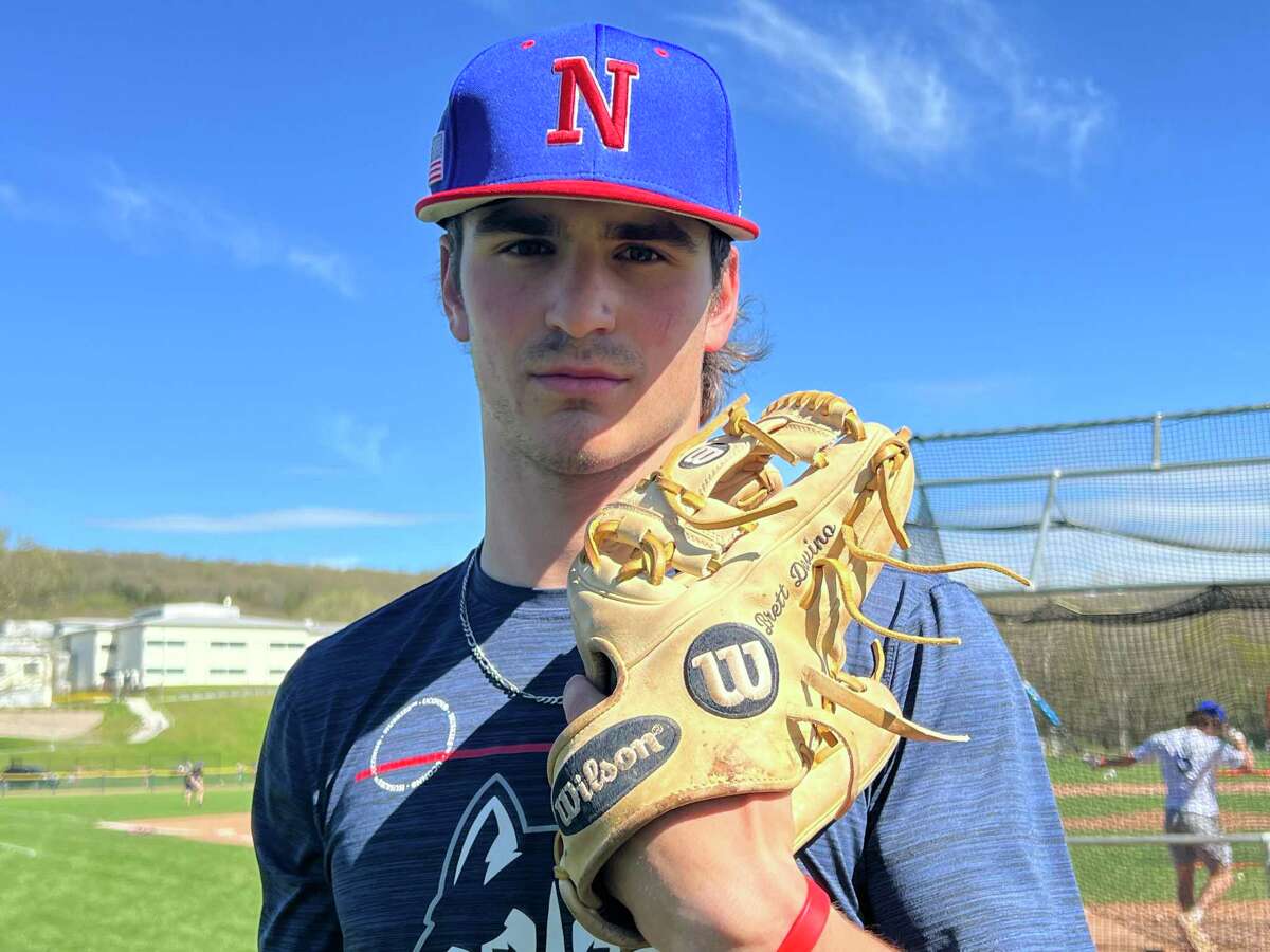 Nonnewaug's Brett Davino is one of the top players in the state. He helped Nonnewaug to an undefeated start. He committed to play baseball at UConn. Davino poses at Nonnewaug High, Woodbury on Wednesday, May 11, 2022.