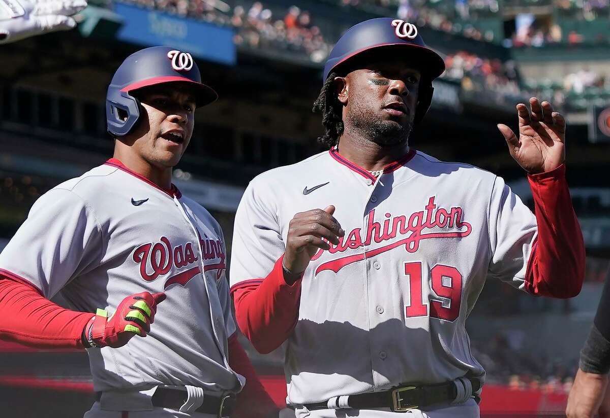 The Nationals’ Juan Soto, left, and Josh Bell enter this weekend’s series against the Astros ranked ninth and fourth in OPS among National Leaguers at .907 and .952, respectively.