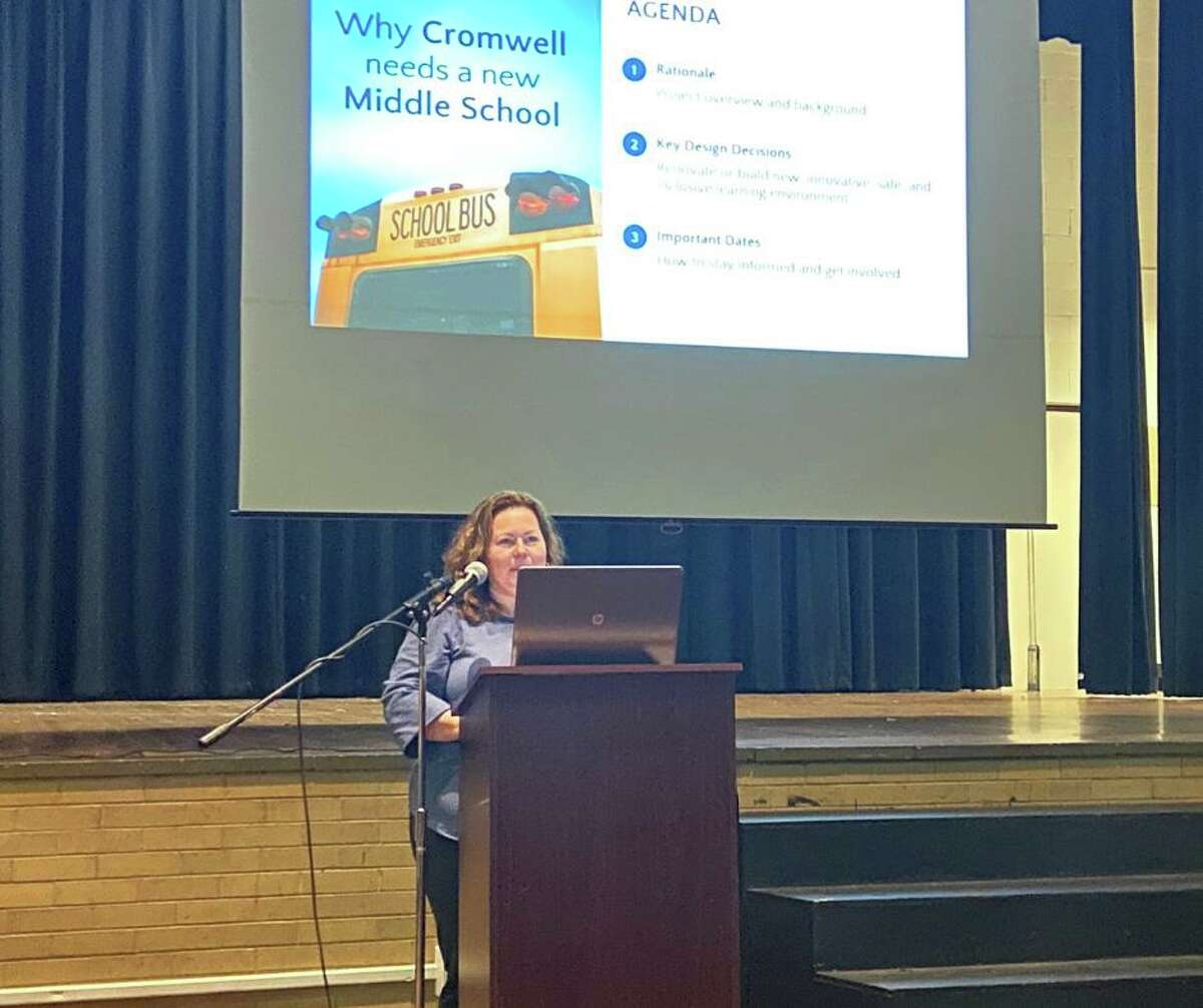 Nearly 100 community members turned out for the May 5 Cromwell Middle School Building Committee, which provided tours of the building with images at each tour stop showcasing the possibilities for a proposed new school.