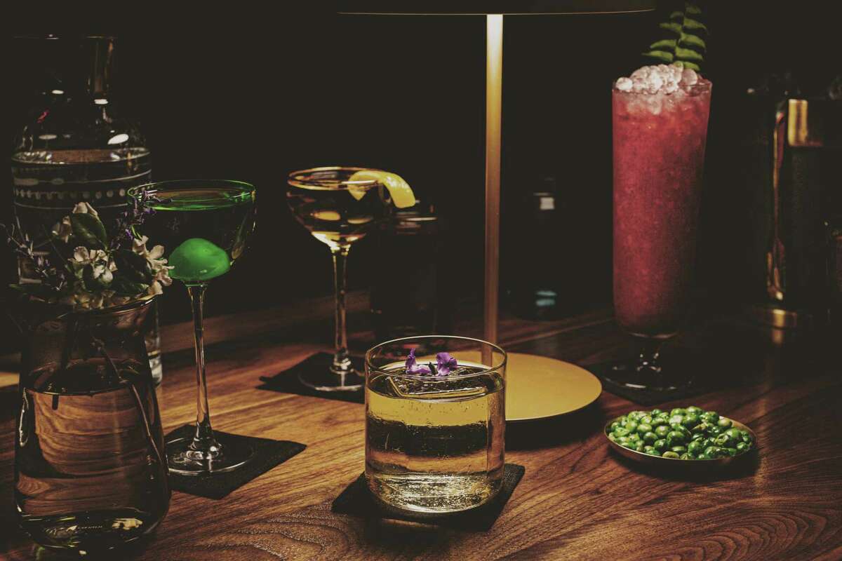 Refuge, a new 50-seat cocktail bar, is opening in Montrose from Bobby Heugel the original founder of Anvil. Shown: A lineup of cocktails.