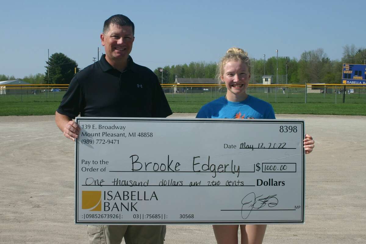 Morley Stanwood High School senior Brook Edgerly was presented with a $1,000 scholarship award from the Wolf Tournament Scholarship program. Edgerly was selected from an applicant pool of around 25 students from Mecosta and Osceola Schools.