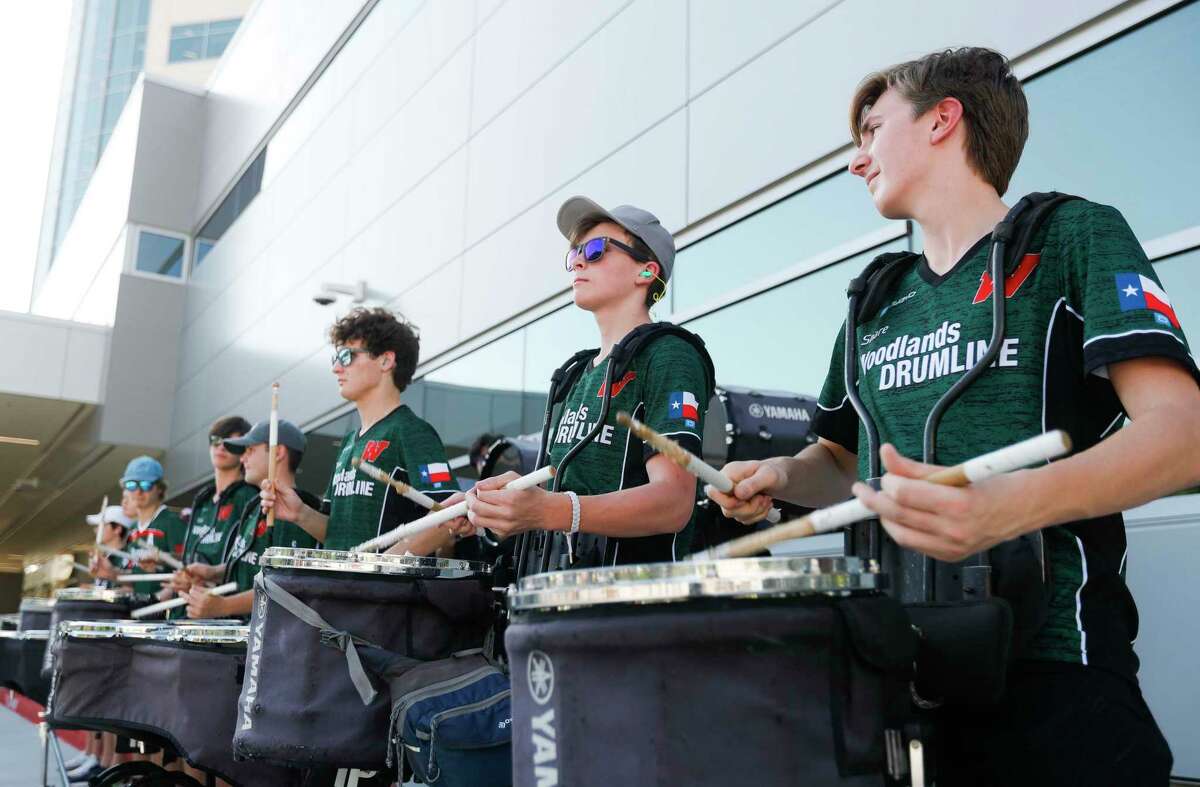 The Woodlands High School drum line performs for guests outside Memorial Hermann The Woodlands Medical Center’s new $250 million dollar campus expansion, Thursday, May 12, 2022, in The Woodlands. The new expansion, which add 351,636 square feet to the hospital along with add four new operating rooms, covers cardiac, euro, oncology and digestive care.