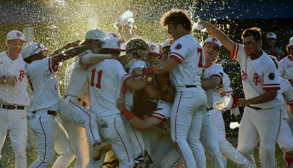 Fairfield Prep celebrates the SCC baseball championship after beating West Haven 8-3 at Piurek Field on Thursday, May 27, 2021.