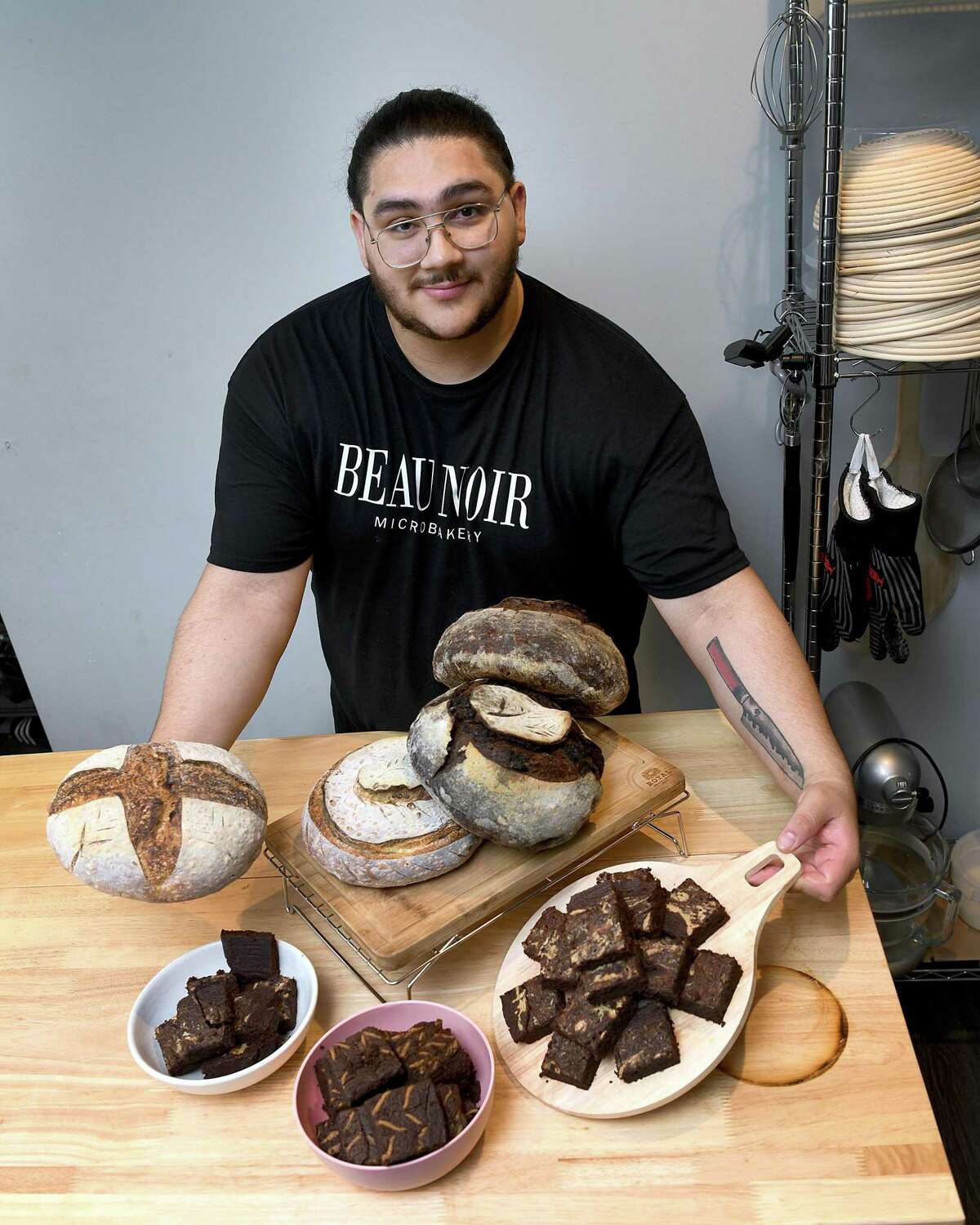 Bethel resident, Eric Chicas, 28, launches an at-home micro-bakery specializing in sourdough goods. The name of the business is Beau Noir Microbakery. Photo taken Friday, May 13, 2022