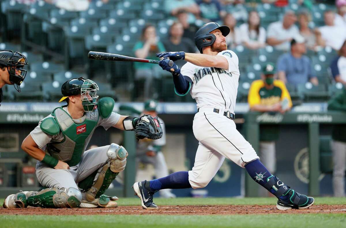 SEATTLE, WASHINGTON - JUNE 01: Donovan Walton #31 of the Seattle Mariners at bat against the Oakland Athletics at T-Mobile Park on June 01, 2021 in Seattle, Washington. (Photo by Steph Chambers/Getty Images)