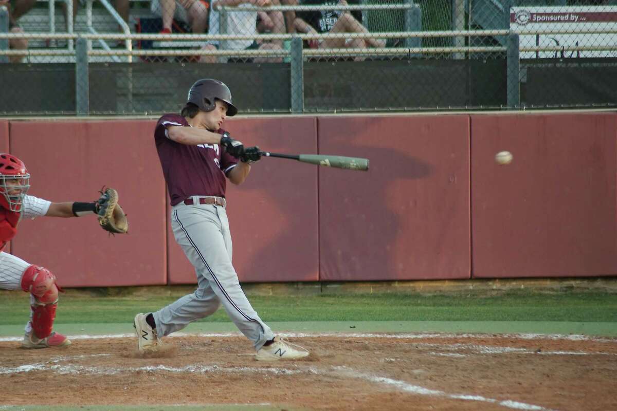 Clear Creek’s Dylan Russo (17) drives in a run against North Shore Friday, May 13, 2022 at Clear Creek High School.