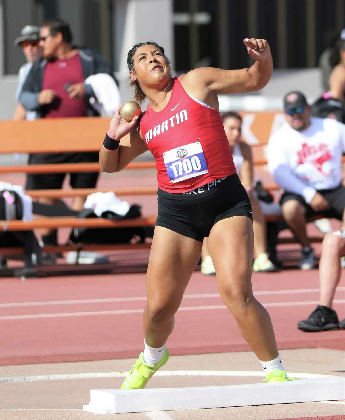 Martin’s Melanie Duron won the Class 5A state title in shot put on Friday.