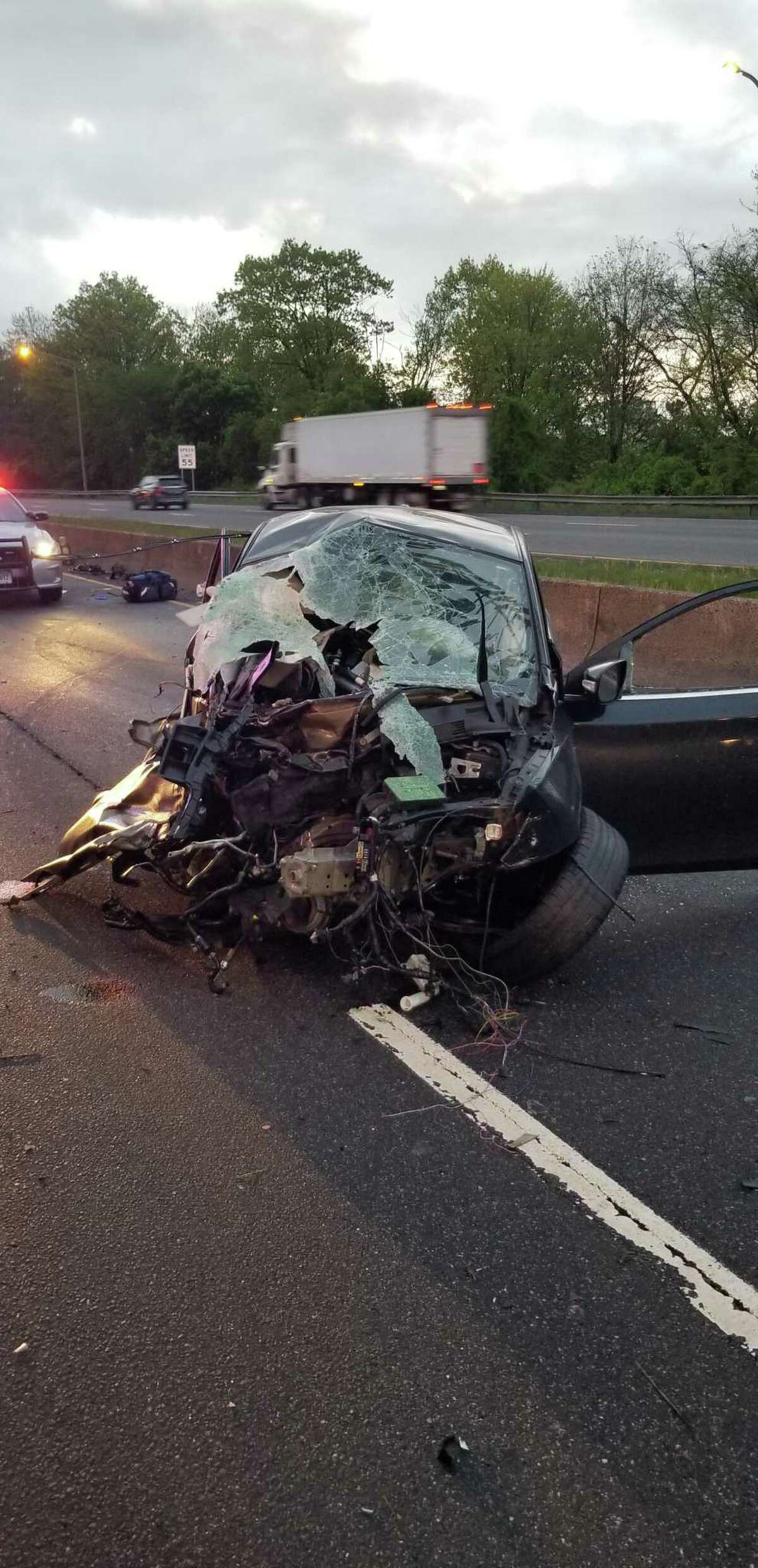 Five people were hospitalized after a crash on I-95 early Saturday morning, according to Westport firefighters.