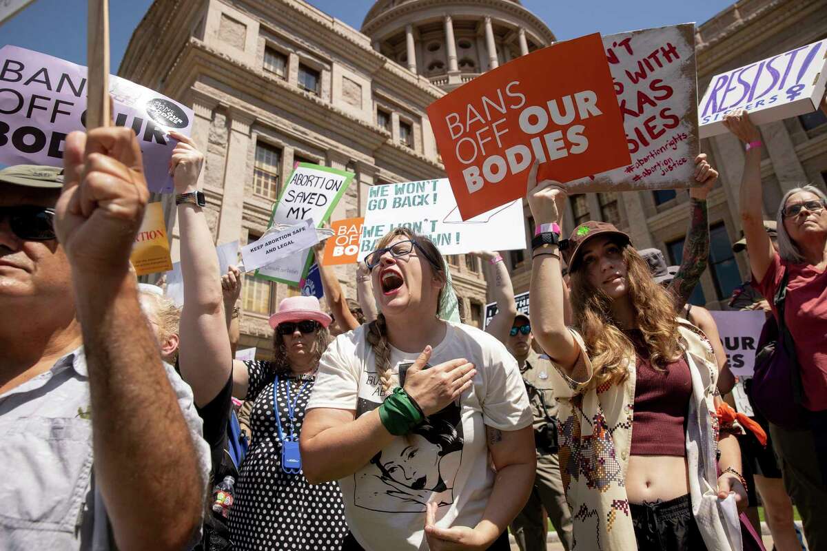 Abortion rights demonstrators rally at the Capitol in Austin, Texas, on Saturday May 14, 2022. Demonstrators are rallying from coast to coast in the face of an anticipated Supreme Court decision that could overturn women’s right to an abortion. (Jay Janner/Austin American-Statesman via AP)