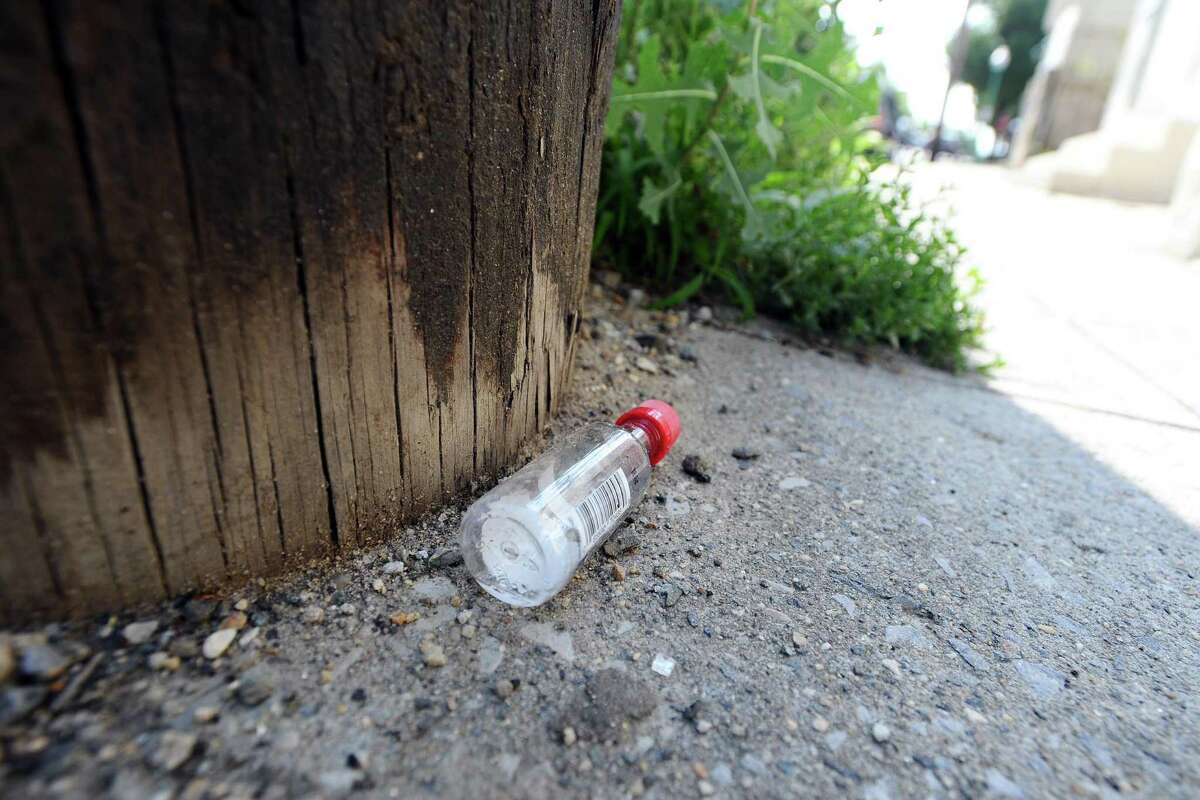 An empty ‘nip’ bottle lies discarded on a Stamford street in 2016.