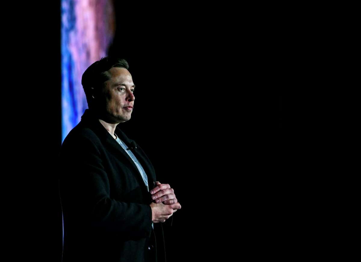 SpaceX CEO Elon Musk provides an update on the development of the Starship spacecraft and Super Heavy rocket at the company's launch facility in South Texas on Feb. 10, 2022.