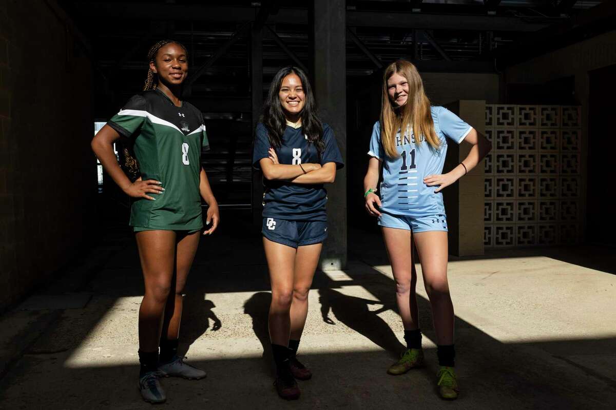 The Express-News Girls Soccer Player of the Year finalists, from left, are Reagan’s Taylor Jernigan, O’Connor’s Malia Dominguez and Johnson’s Mabry Williams. Dominguez and Jernigan are junior forwards, while Williams is a sophomore forward.