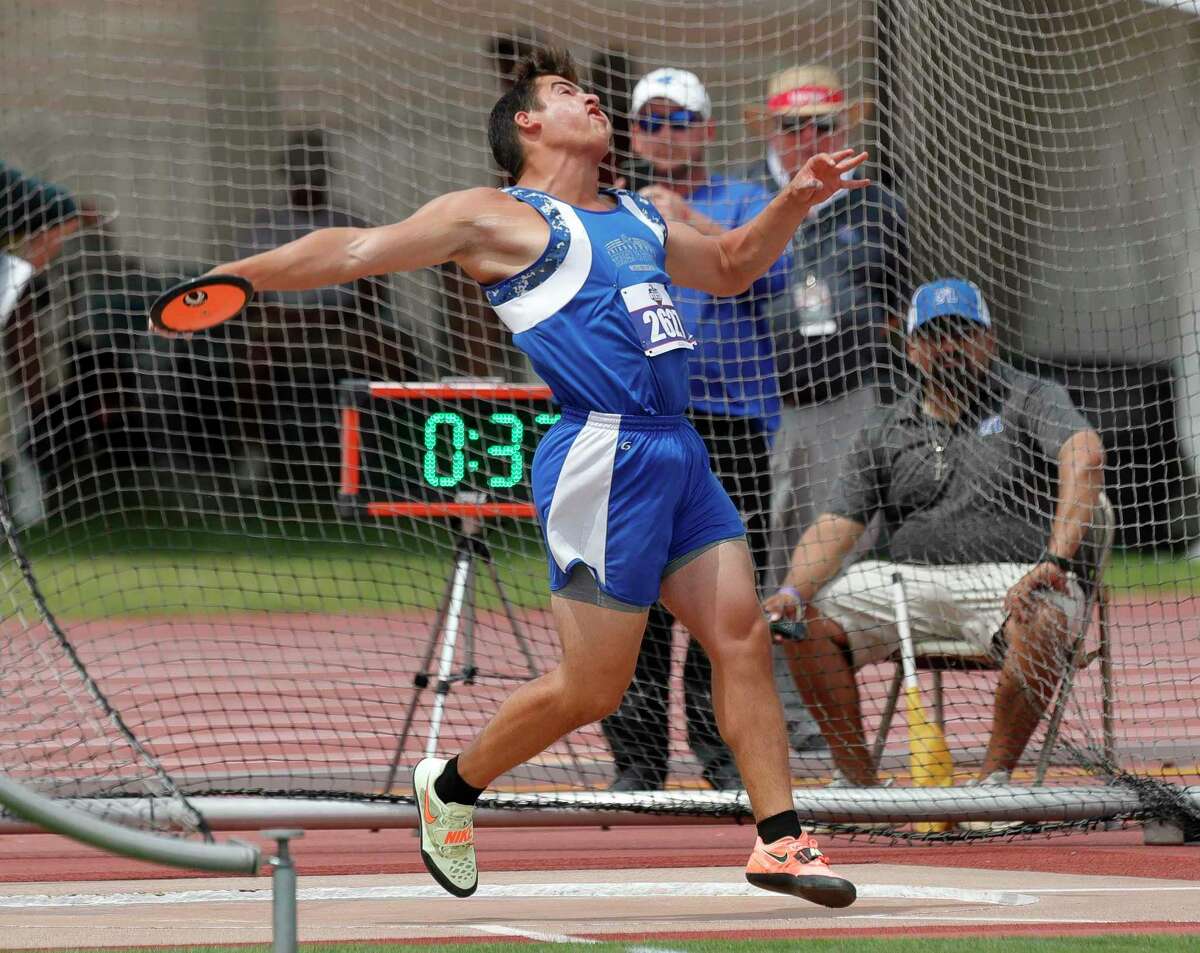 Alberto Orta of Friendswood competes in the Class 5A boys discus during the UIL State Track & Field Championships at Mike a Myers Stadium, Friday, May 13, 2022, in Austin.