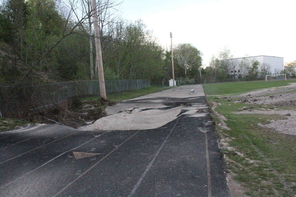 Flooding from Thursday's heavy rainstorm has severely damaged a section of the track at the Mitchell Creek Sports Complex.