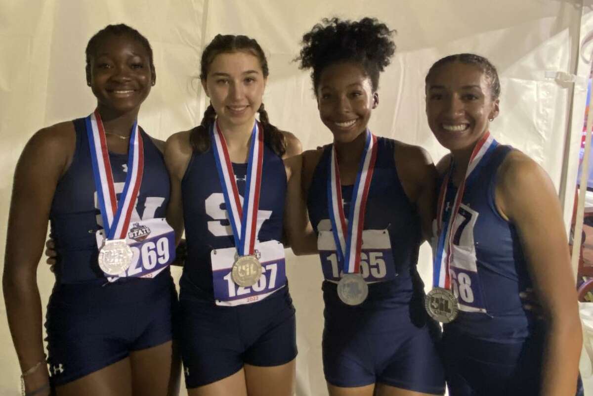 Smithson Valley’s 1,600-meter relay team of Favour Uduji, Mia Perez, Alyssa Jones and Jazmyn Singh finished second at the UIL state track and field championship on Saturday, May 14, 2022 at Myers Stadium in Austin. The time of 3:44.59 set a San Antonio area record.