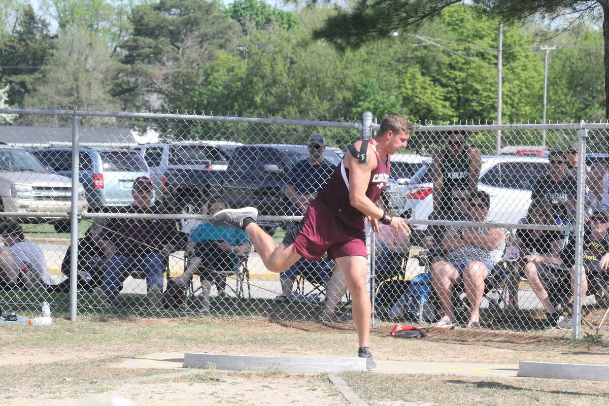 Cass City's Connor Herford won the Shot Put event at Caro Tuesday, May 17.