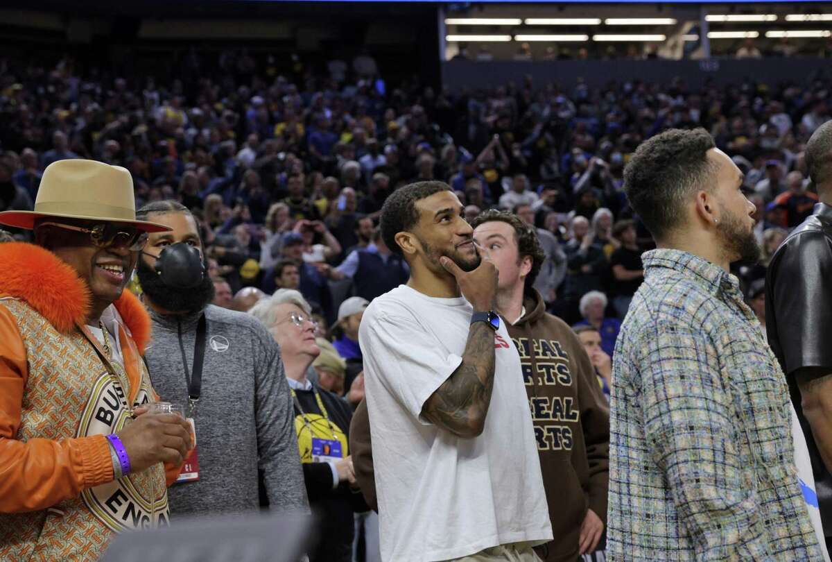 Gary Payton II watches the final seconds tick away as the Golden State Warriors defeated the Memphis Grizzlies 101-98 in Game 4 of the Western Conference Semifinals of the NBA Playoffs at Chase Center, in San Francisco, Calif., on Monday, May 9, 2022.