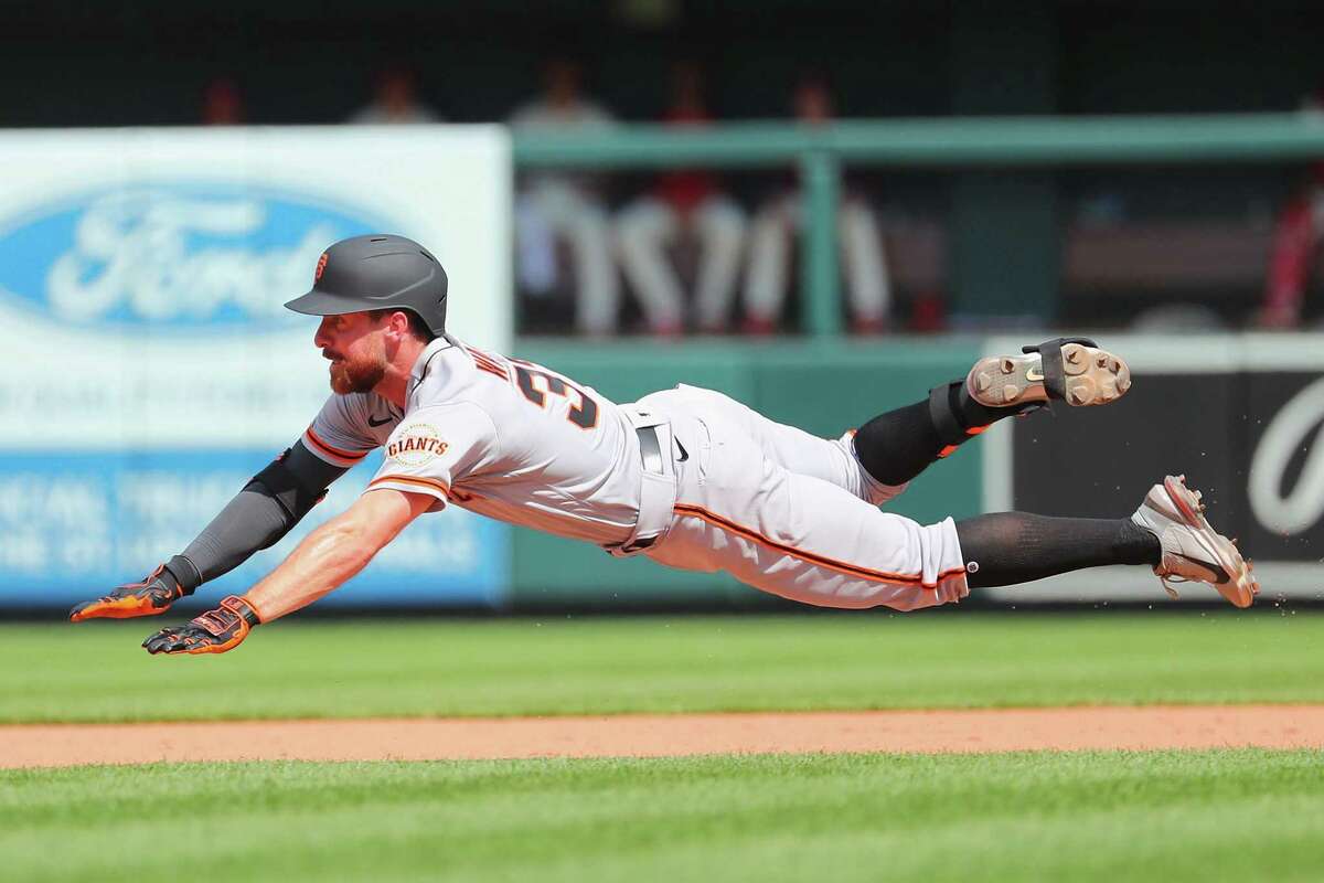 ST LOUIS, MO - MAY 14: Donovan Walton #37 of the San Francisco Giants slides safely into second base with a double against the St. Louis Cardinals in the seventh inning at Busch Stadium on May 14, 2022 in St Louis, Missouri. (Photo by Dilip Vishwanat/Getty Images)
