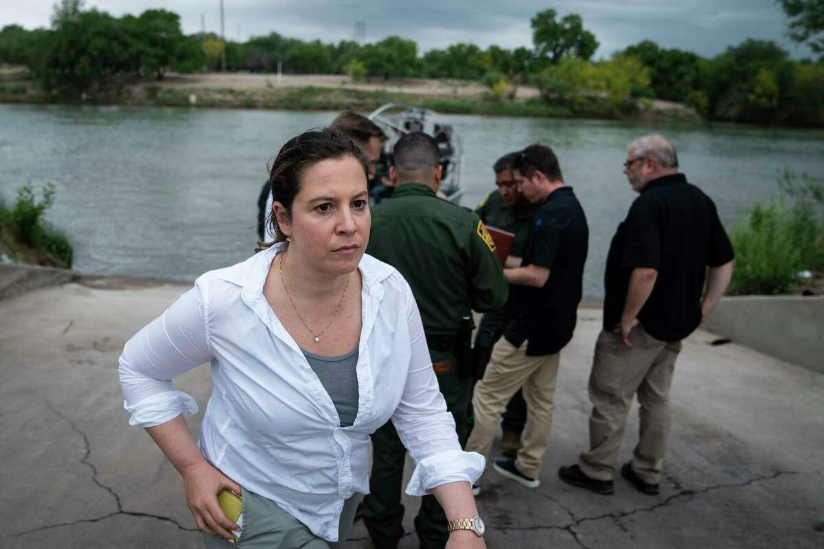 House Republican Conference Chair Elise Stefanik (R-N.Y.) disembarks a U.S. Border Patrol air boat on April 25, 2022 in Eagle Pass, Tex. (