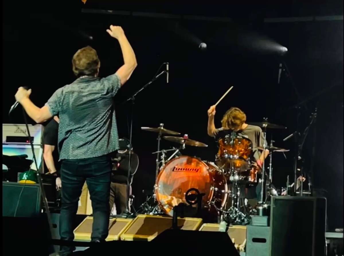 Kai Neukermans, 18, plays with Pearl Jam at the Oakland Arena on Friday, May 13, 2022.