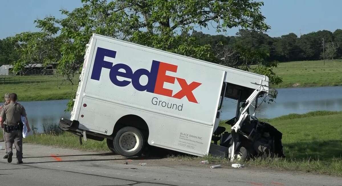 Six people were injured when a car collided with a FedEx in Montgomery County, Texas, on May 15, 2022. 