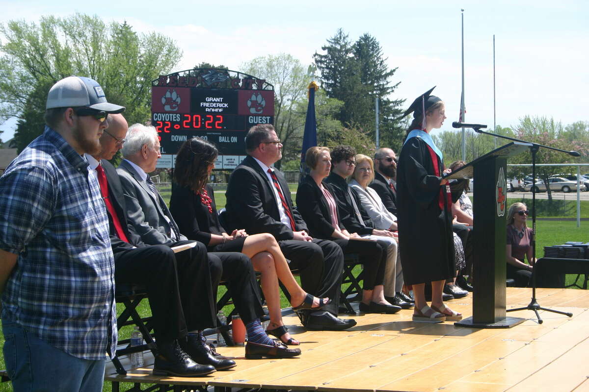 The Reed City High School 139th commencement ceremony was held on the RCHS football field on Sunday, May 15, with 95 graduating seniors walking across the stage. RCHS Distinguished Alumnus Award winner, James G. George, class of 1963 was the keynote speaker.