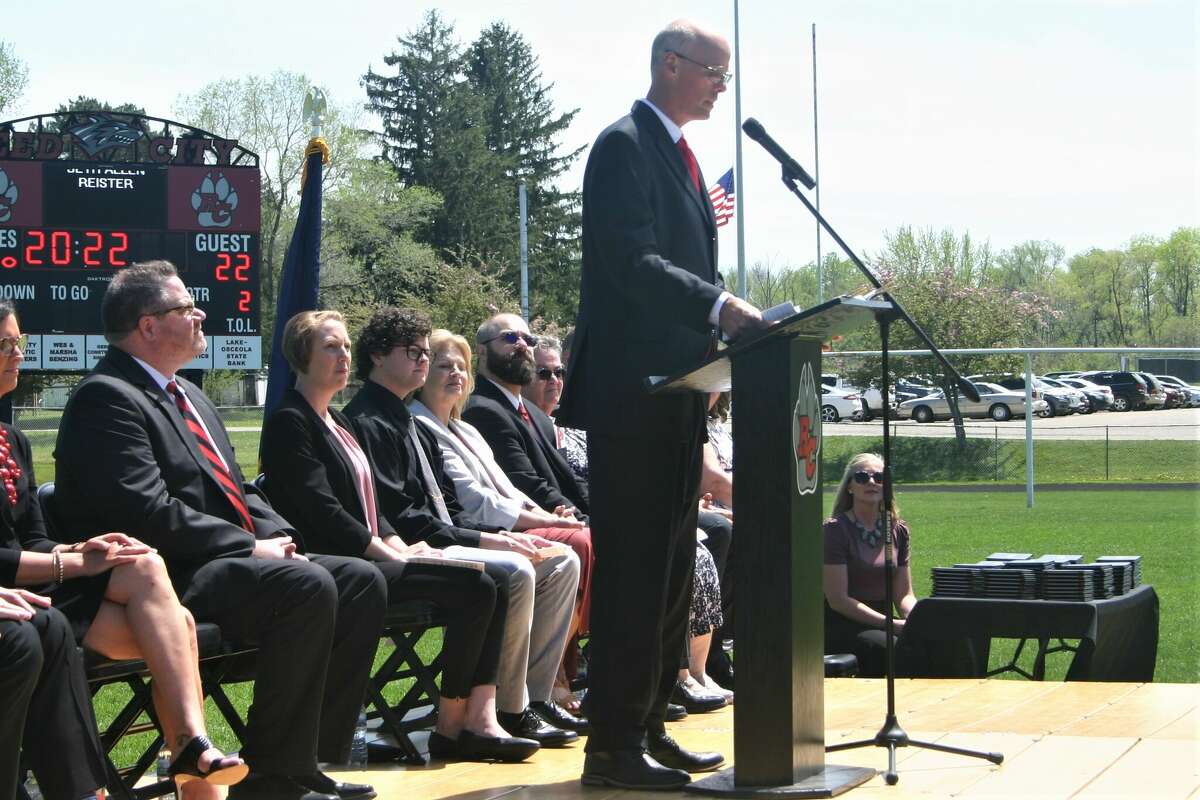 The Reed City High School 139th commencement ceremony was held on the RCHS football field on Sunday, May 15, with 95 graduating seniors walking across the stage. RCHS Distinguished Alumnus Award winner, James G. George, class of 1963 was the keynote speaker.