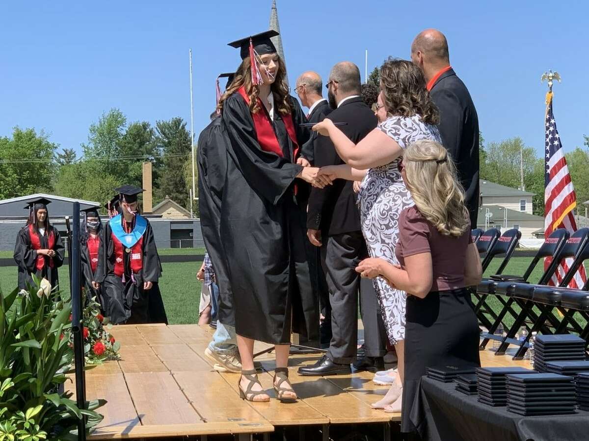 The Reed City High School 139th commencement ceremony was held on the RCHS football field Sunday, May 15, with 95 graduating seniors walking across the stage. RCHS Distinguished Alumnus Award winner, James G. George, class of 1963 was the keynote speaker.